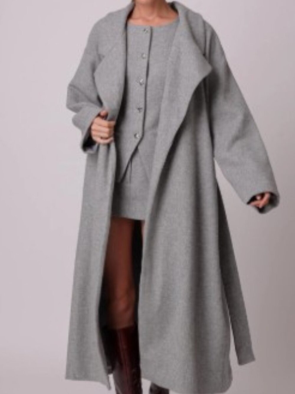 Revolve Line and Dot M Gray Trench Coat Oversized Belted Wool NWT $280